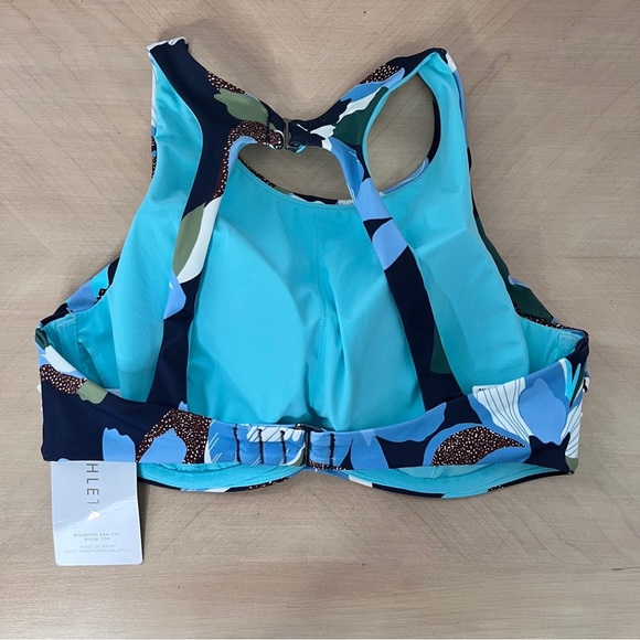 Athleta Maldives Bra Cup Bikini Top Size 36 B/C Floral High Neck Underwire - Picture 2 of 8